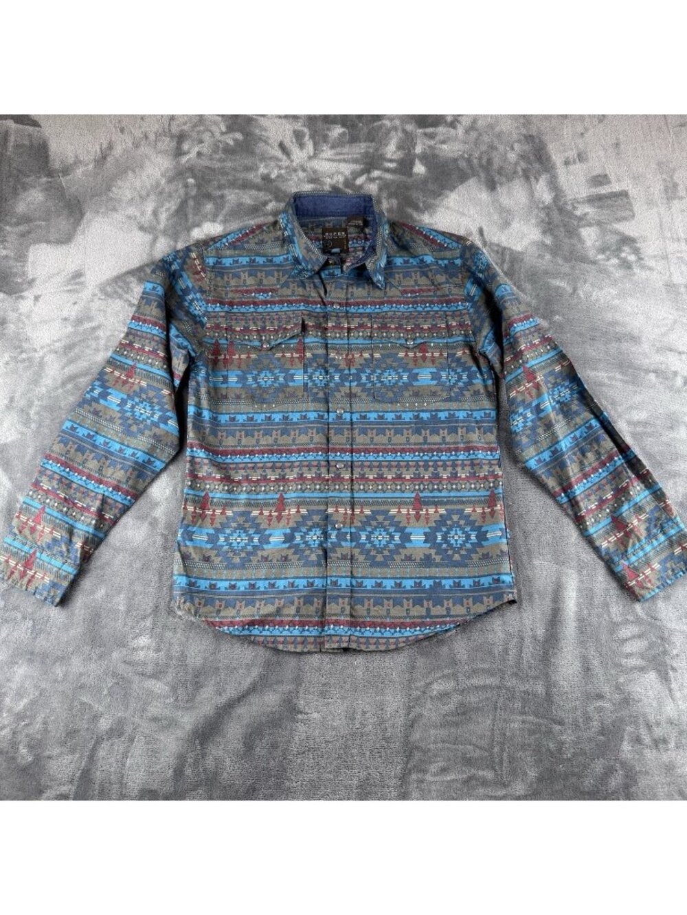 Roper Boys Button Down Long Sleeve Shirt L 12-14 Geometric Western Brushpopper